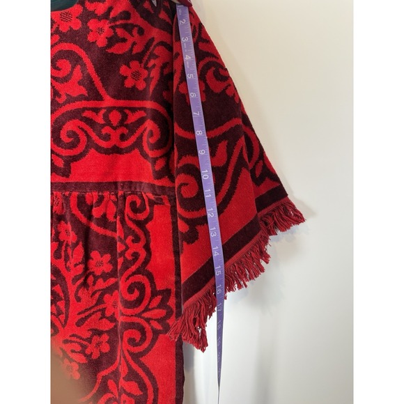VTG Fieldcrest Sz M Towel Mini Dress Red & Burgundy Damask Pattern Fringe RARE - Picture 9 of 11